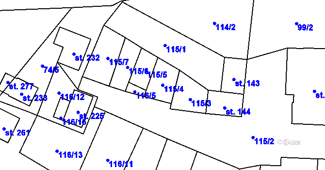 Parcela st. 115/4 v KÚ Blažejov, Katastrální mapa