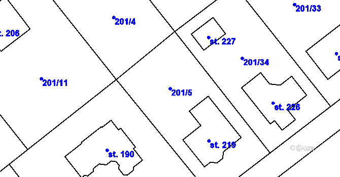 Parcela st. 201/5 v KÚ Blažejov, Katastrální mapa