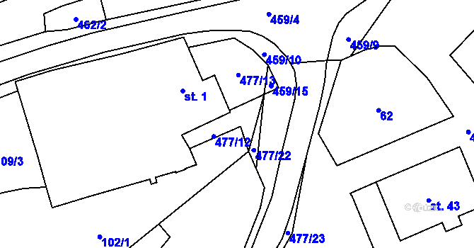 Parcela st. 477/12 v KÚ Blažejov, Katastrální mapa