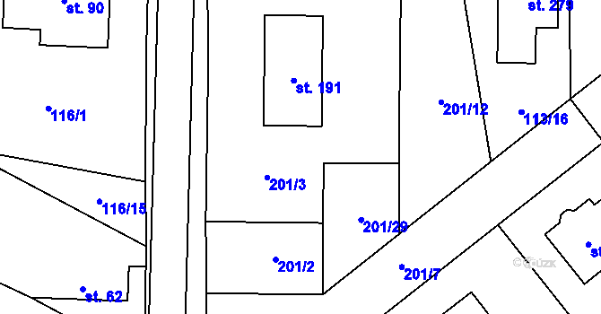 Parcela st. 201/27 v KÚ Blažejov, Katastrální mapa