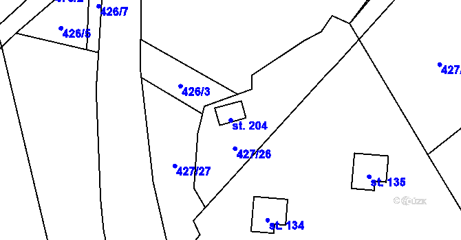 Parcela st. 204 v KÚ Blažejov, Katastrální mapa