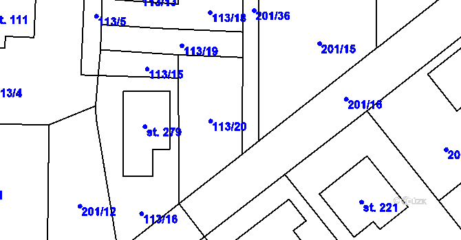 Parcela st. 201/35 v KÚ Blažejov, Katastrální mapa