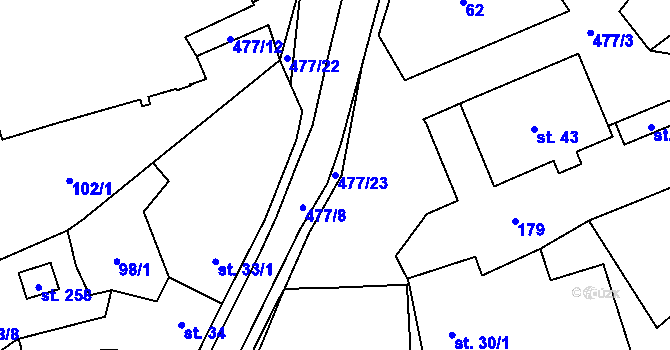 Parcela st. 477/23 v KÚ Blažejov, Katastrální mapa