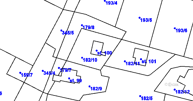 Parcela st. 100 v KÚ Malý Ratmírov, Katastrální mapa