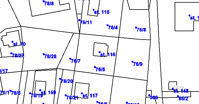 Parcela st. 116 v KÚ Malý Ratmírov, Katastrální mapa