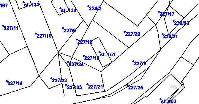 Parcela st. 151 v KÚ Malý Ratmírov, Katastrální mapa