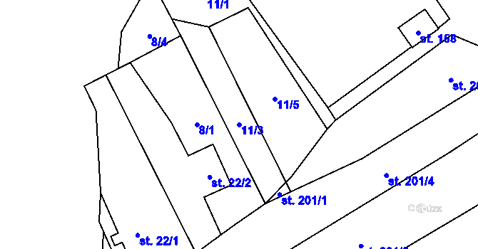 Parcela st. 11/3 v KÚ Malý Ratmírov, Katastrální mapa