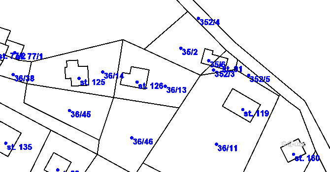 Parcela st. 36/13 v KÚ Malý Ratmírov, Katastrální mapa