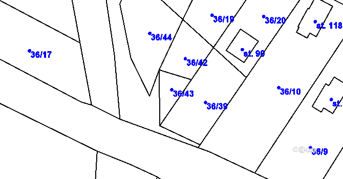 Parcela st. 36/43 v KÚ Malý Ratmírov, Katastrální mapa