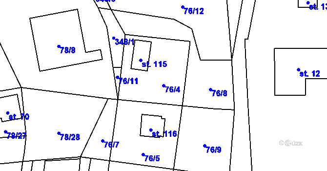 Parcela st. 76/4 v KÚ Malý Ratmírov, Katastrální mapa