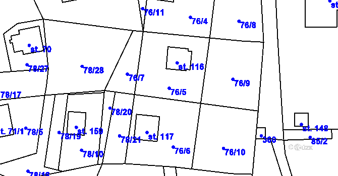 Parcela st. 76/5 v KÚ Malý Ratmírov, Katastrální mapa