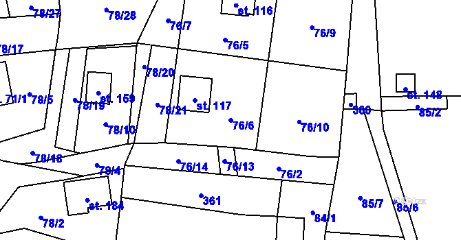 Parcela st. 76/6 v KÚ Malý Ratmírov, Katastrální mapa