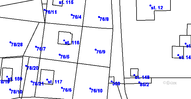 Parcela st. 76/9 v KÚ Malý Ratmírov, Katastrální mapa