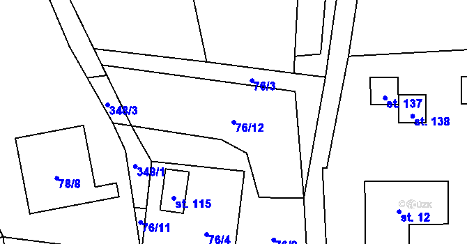 Parcela st. 76/12 v KÚ Malý Ratmírov, Katastrální mapa