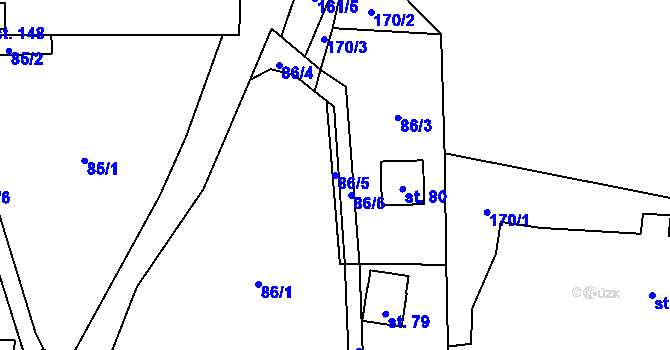 Parcela st. 86/5 v KÚ Malý Ratmírov, Katastrální mapa