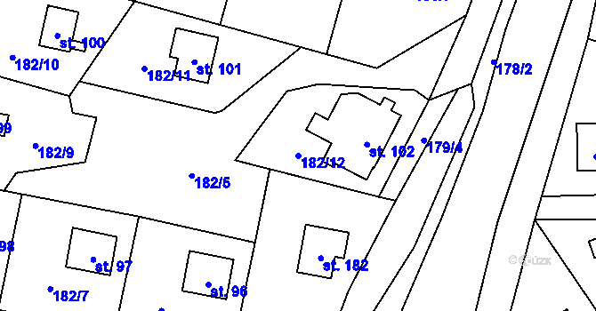 Parcela st. 182/12 v KÚ Malý Ratmírov, Katastrální mapa