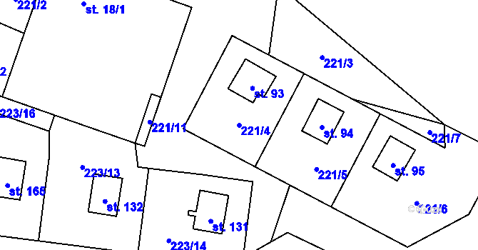 Parcela st. 221/4 v KÚ Malý Ratmírov, Katastrální mapa