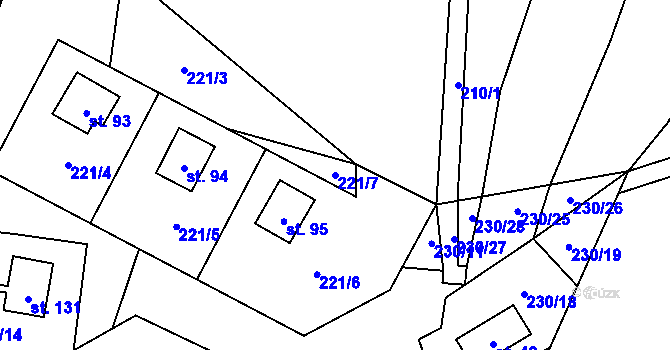 Parcela st. 221/7 v KÚ Malý Ratmírov, Katastrální mapa
