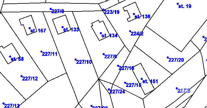 Parcela st. 227/9 v KÚ Malý Ratmírov, Katastrální mapa