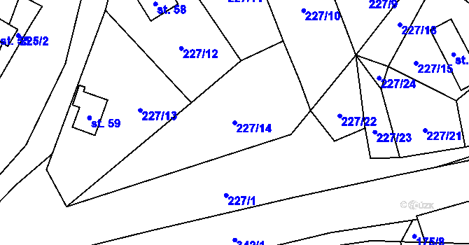 Parcela st. 227/14 v KÚ Malý Ratmírov, Katastrální mapa