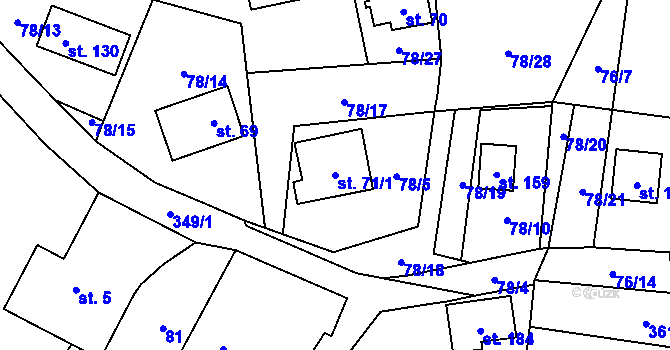 Parcela st. 71/1 v KÚ Malý Ratmírov, Katastrální mapa