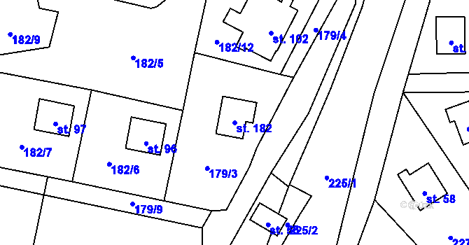 Parcela st. 182 v KÚ Malý Ratmírov, Katastrální mapa