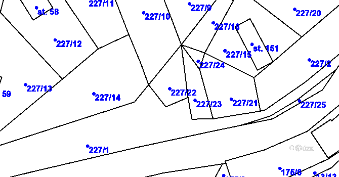 Parcela st. 227/22 v KÚ Malý Ratmírov, Katastrální mapa