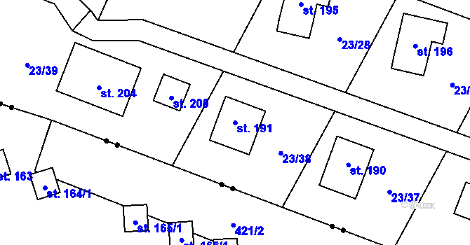 Parcela st. 191 v KÚ Malý Ratmírov, Katastrální mapa