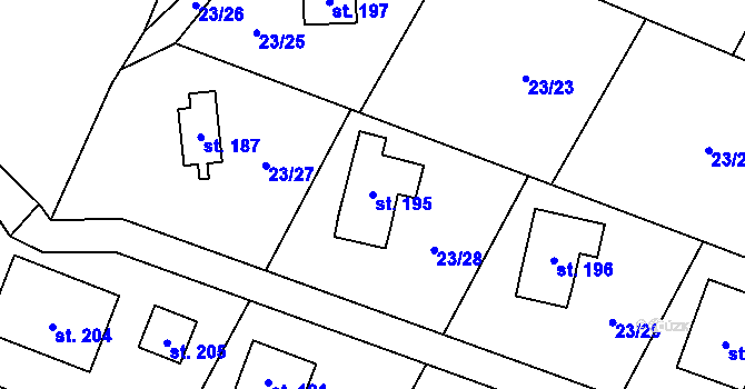 Parcela st. 195 v KÚ Malý Ratmírov, Katastrální mapa