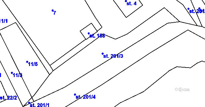 Parcela st. 201/3 v KÚ Malý Ratmírov, Katastrální mapa