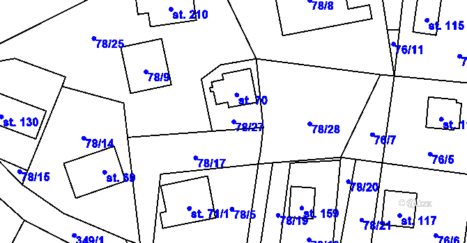 Parcela st. 78/27 v KÚ Malý Ratmírov, Katastrální mapa