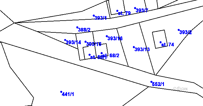 Parcela st. 68/2 v KÚ Mutyněves, Katastrální mapa