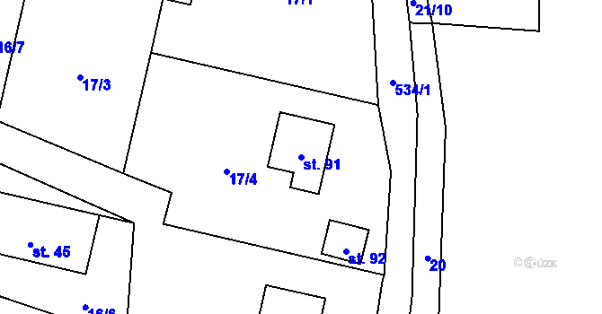 Parcela st. 91 v KÚ Mutyněves, Katastrální mapa