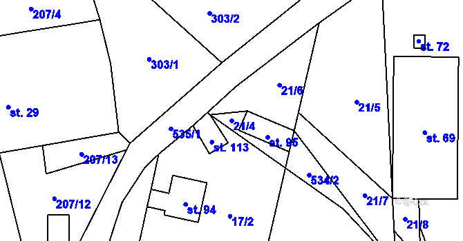 Parcela st. 21/4 v KÚ Mutyněves, Katastrální mapa