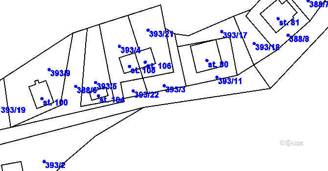 Parcela st. 393/3 v KÚ Mutyněves, Katastrální mapa