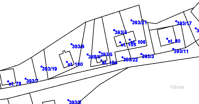 Parcela st. 393/5 v KÚ Mutyněves, Katastrální mapa