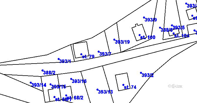 Parcela st. 393/7 v KÚ Mutyněves, Katastrální mapa