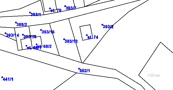 Parcela st. 393/12 v KÚ Mutyněves, Katastrální mapa