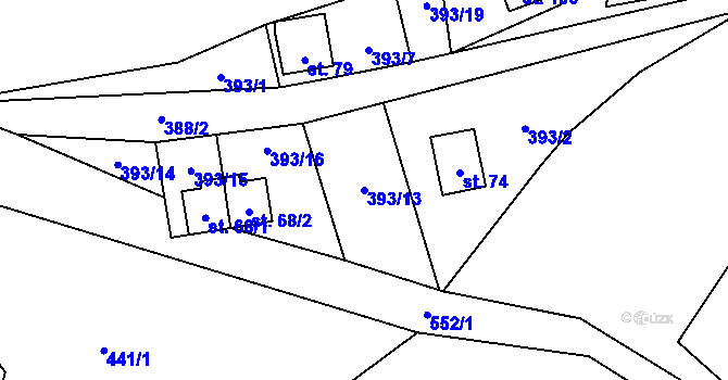 Parcela st. 393/13 v KÚ Mutyněves, Katastrální mapa