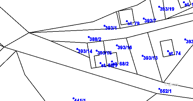 Parcela st. 393/15 v KÚ Mutyněves, Katastrální mapa