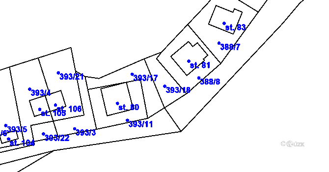 Parcela st. 393/18 v KÚ Mutyněves, Katastrální mapa
