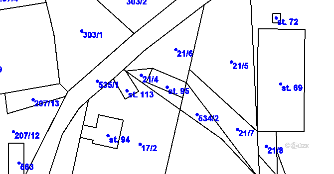 Parcela st. 95 v KÚ Mutyněves, Katastrální mapa
