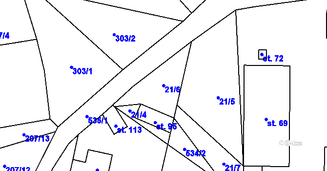Parcela st. 21/6 v KÚ Mutyněves, Katastrální mapa
