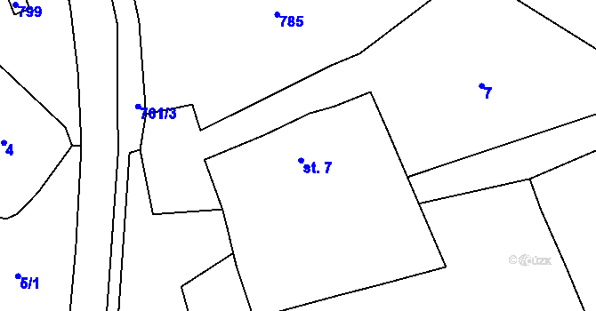 Parcela st. 7 v KÚ Oldřiš u Blažejova, Katastrální mapa