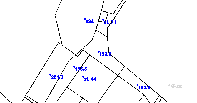Parcela st. 193/5 v KÚ Oldřiš u Blažejova, Katastrální mapa