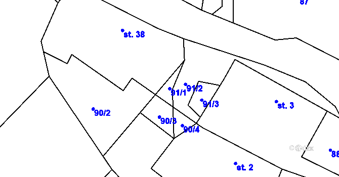 Parcela st. 91/1 v KÚ Blažejovice, Katastrální mapa