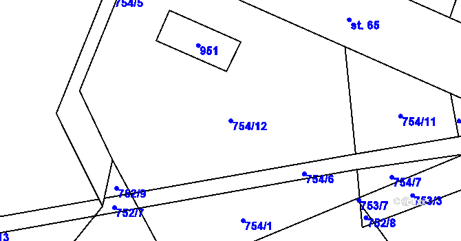 Parcela st. 754/12 v KÚ Blažejovice, Katastrální mapa