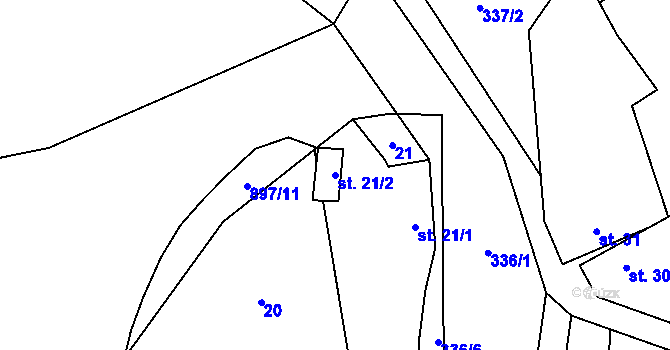 Parcela st. 21/2 v KÚ Blažejovice, Katastrální mapa