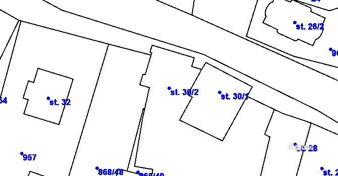 Parcela st. 30/2 v KÚ Blažim, Katastrální mapa