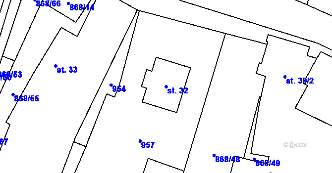 Parcela st. 32 v KÚ Blažim, Katastrální mapa
